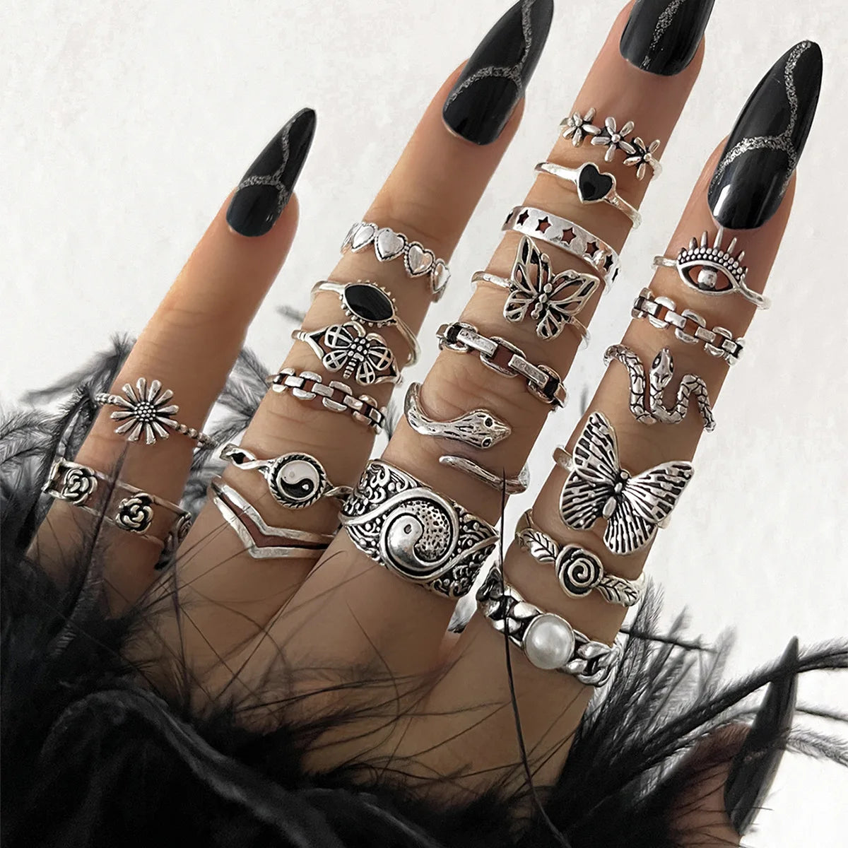 Dark Style Butterfly & Flower Rings,
