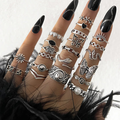 Dark Style Butterfly & Flower Rings,