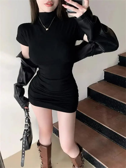 Sexy Tight Pleated Waist Mini Dress