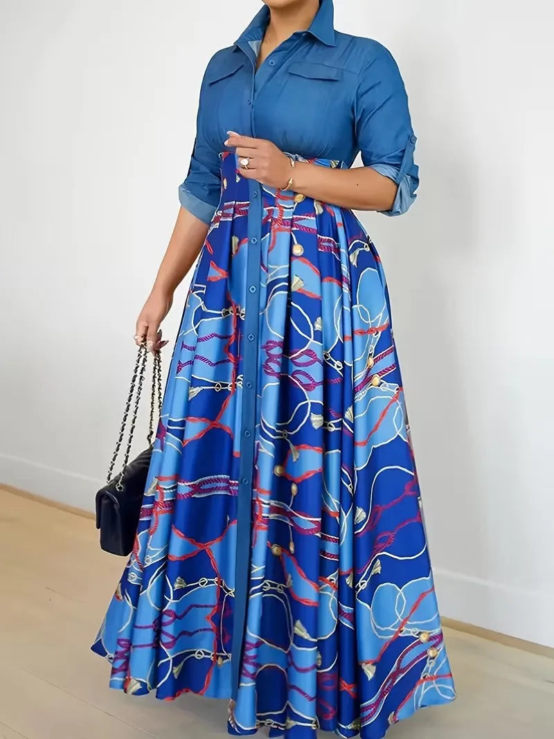 Women's Paisley Print Patchwork Dress
