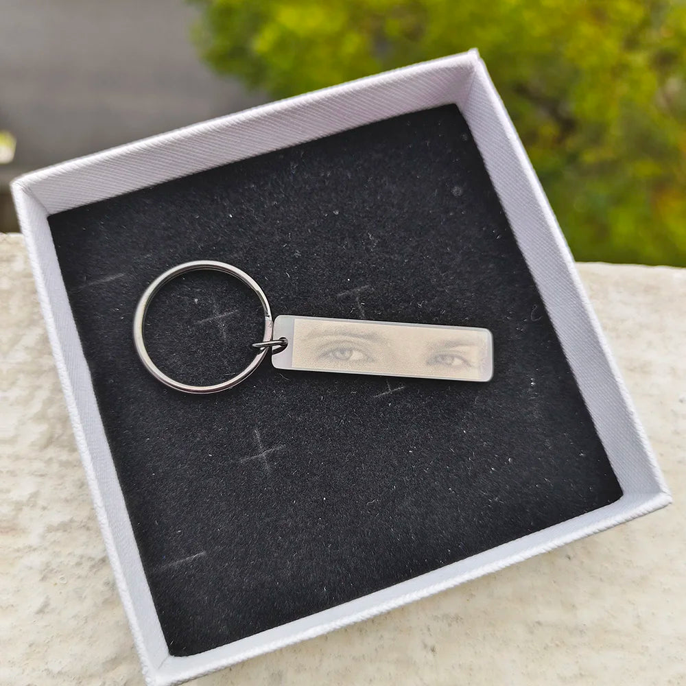Eyes Photo Key Chain Gold Butterfly