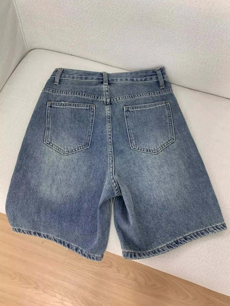 Casual Denim Shorts Wide Leg