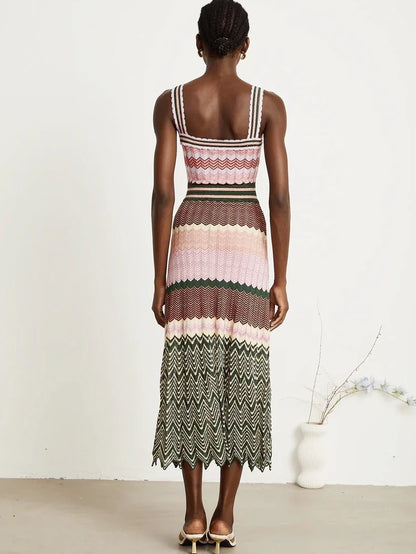 Zigzag Knit Straps Long Maxi Dress
