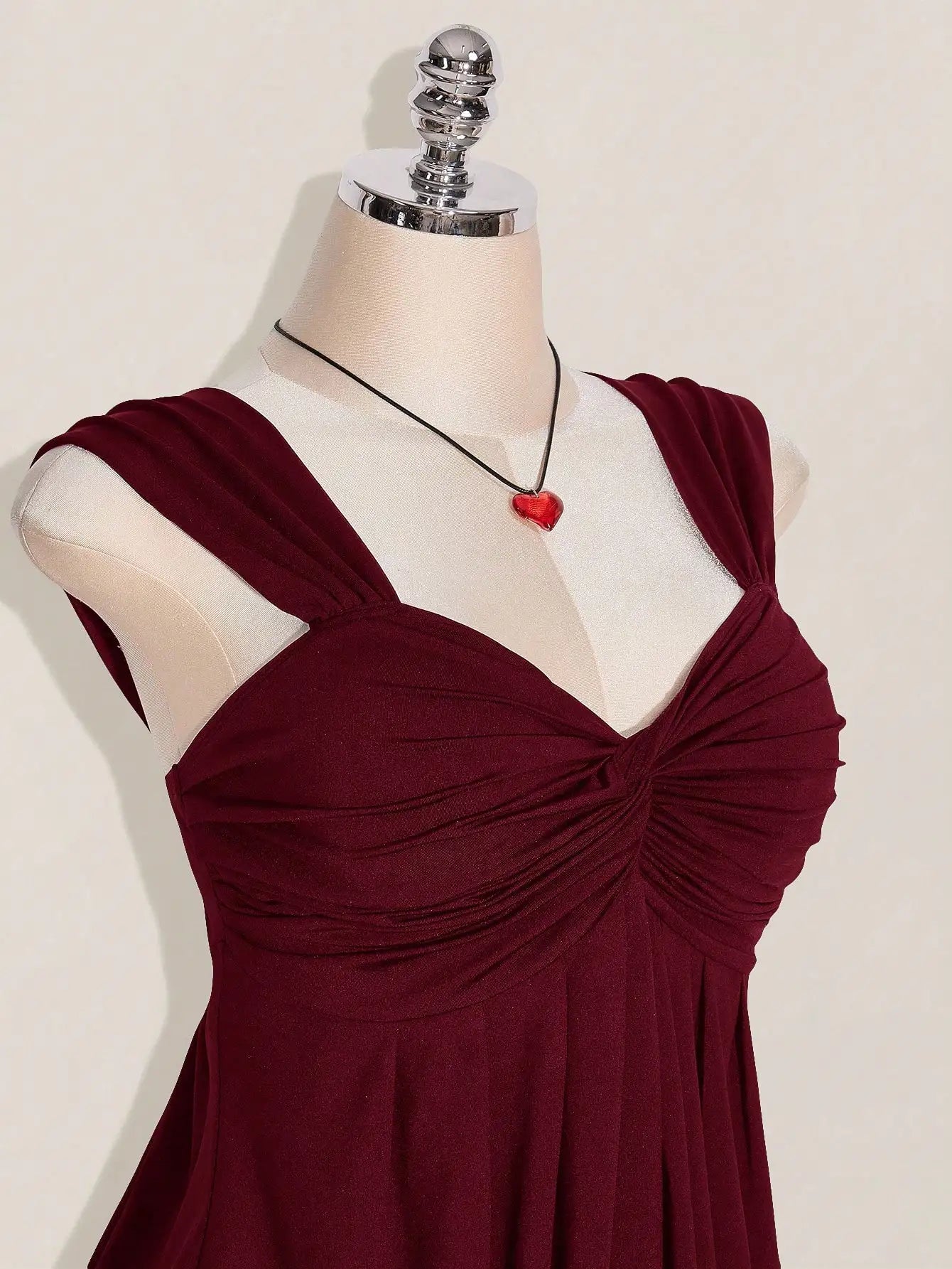 Wine Red Twist Front Sleeveless Babydoll Top,