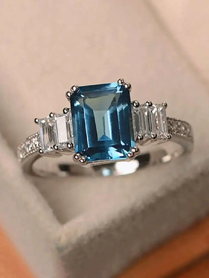 Elegant Blue Rectangular CZ Ring