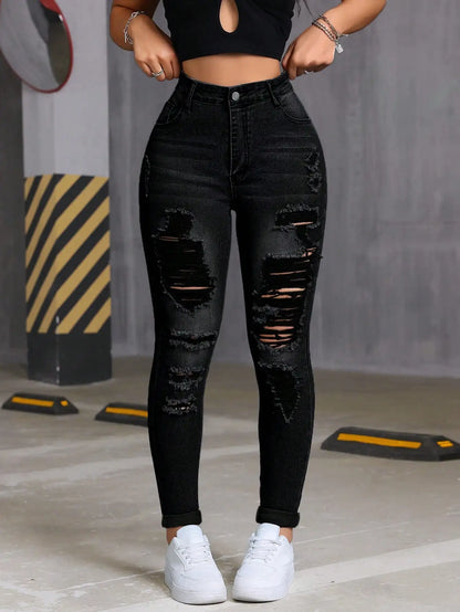 Women's High Waist Distressed Skinny Jeans