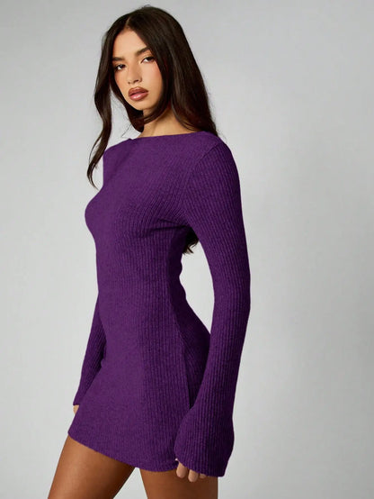 Ribbed Knit Long Sleeve Bodycon Mini Dress
