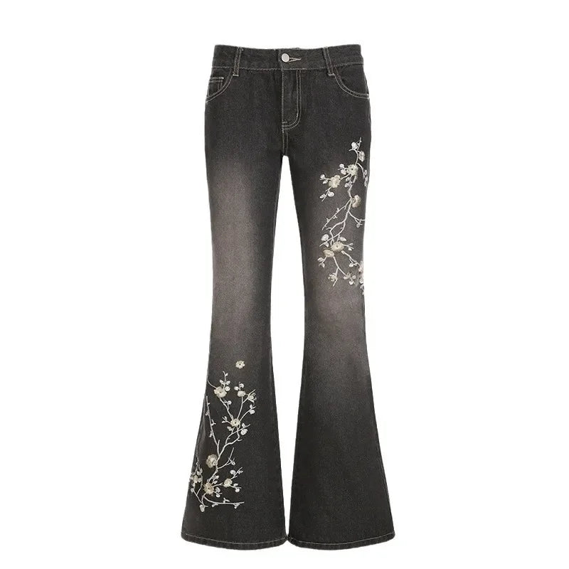 Floral Embroidery Jeans Vintage