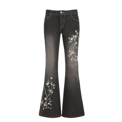 Floral Embroidery Jeans Vintage
