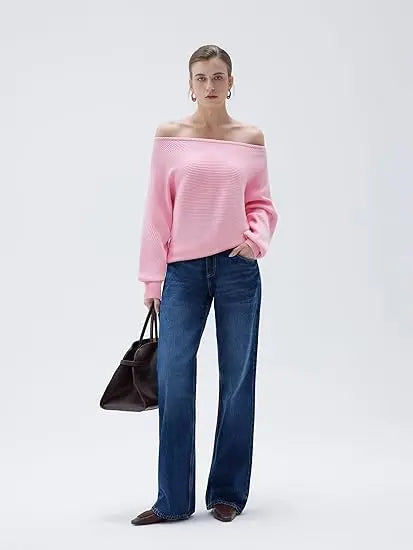 Cashmere Oversized Off Shoulder Pullover Sweaters
