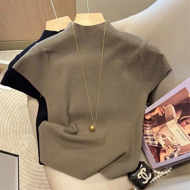 Turtleneck Solid Thin Pullover Knitted Sweater
