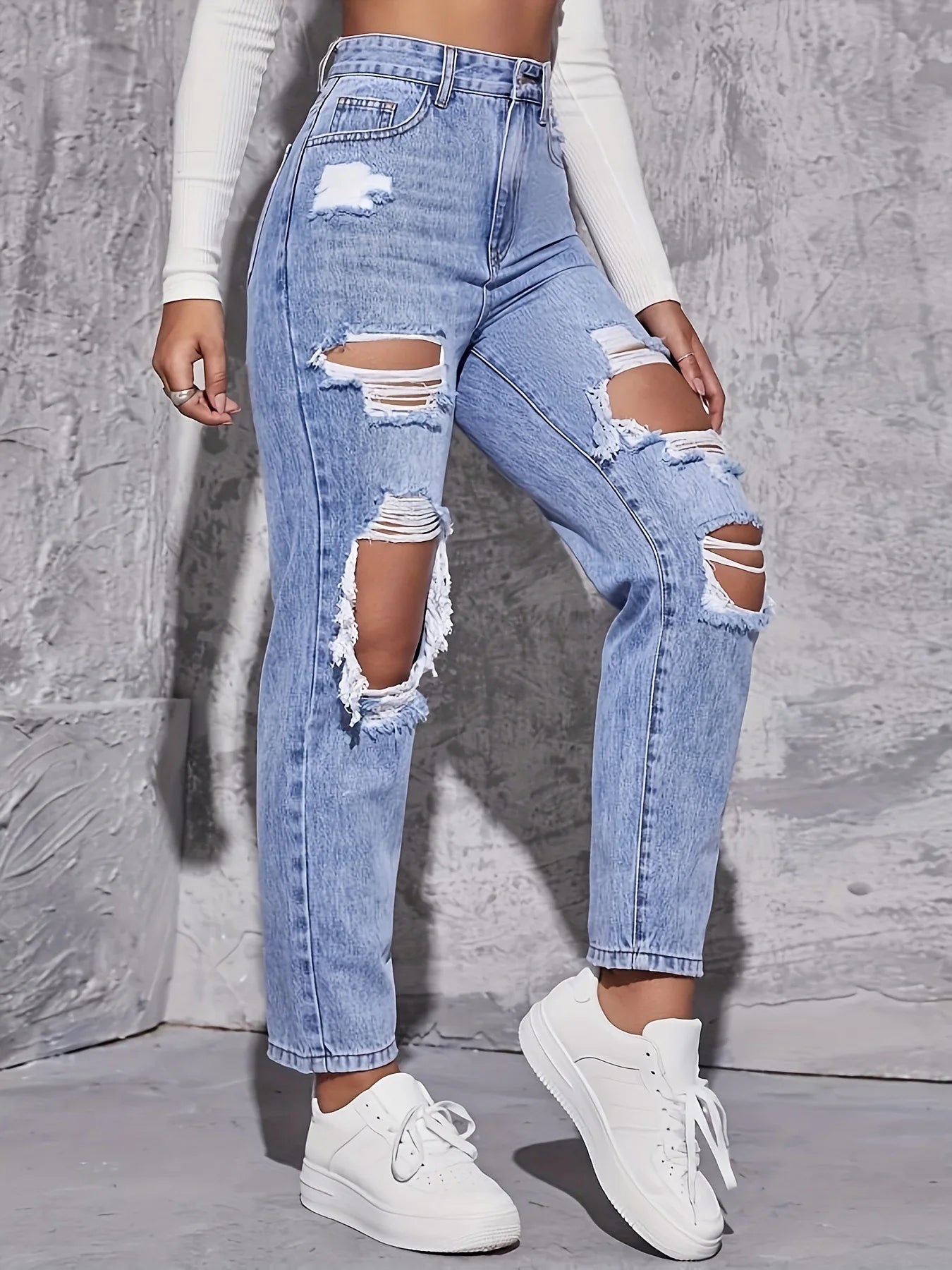 Denim Pants, High Waisted Straight Leg