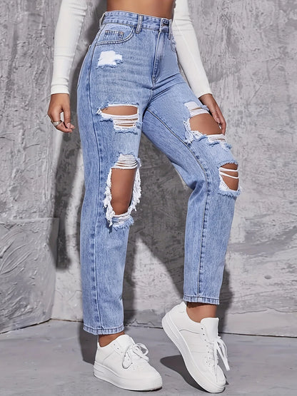 Denim Pants, High Waisted Straight Leg